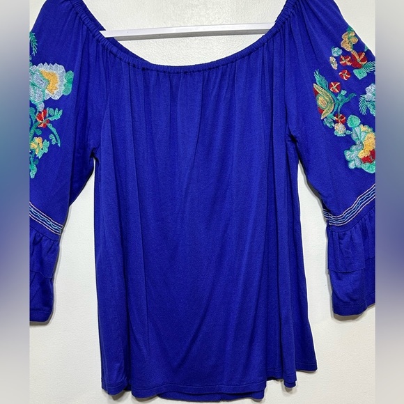 Altar’d State Boho Embroidered Floral Bell Sleeve Off The Shoulder Blouse - Picture 8 of 14